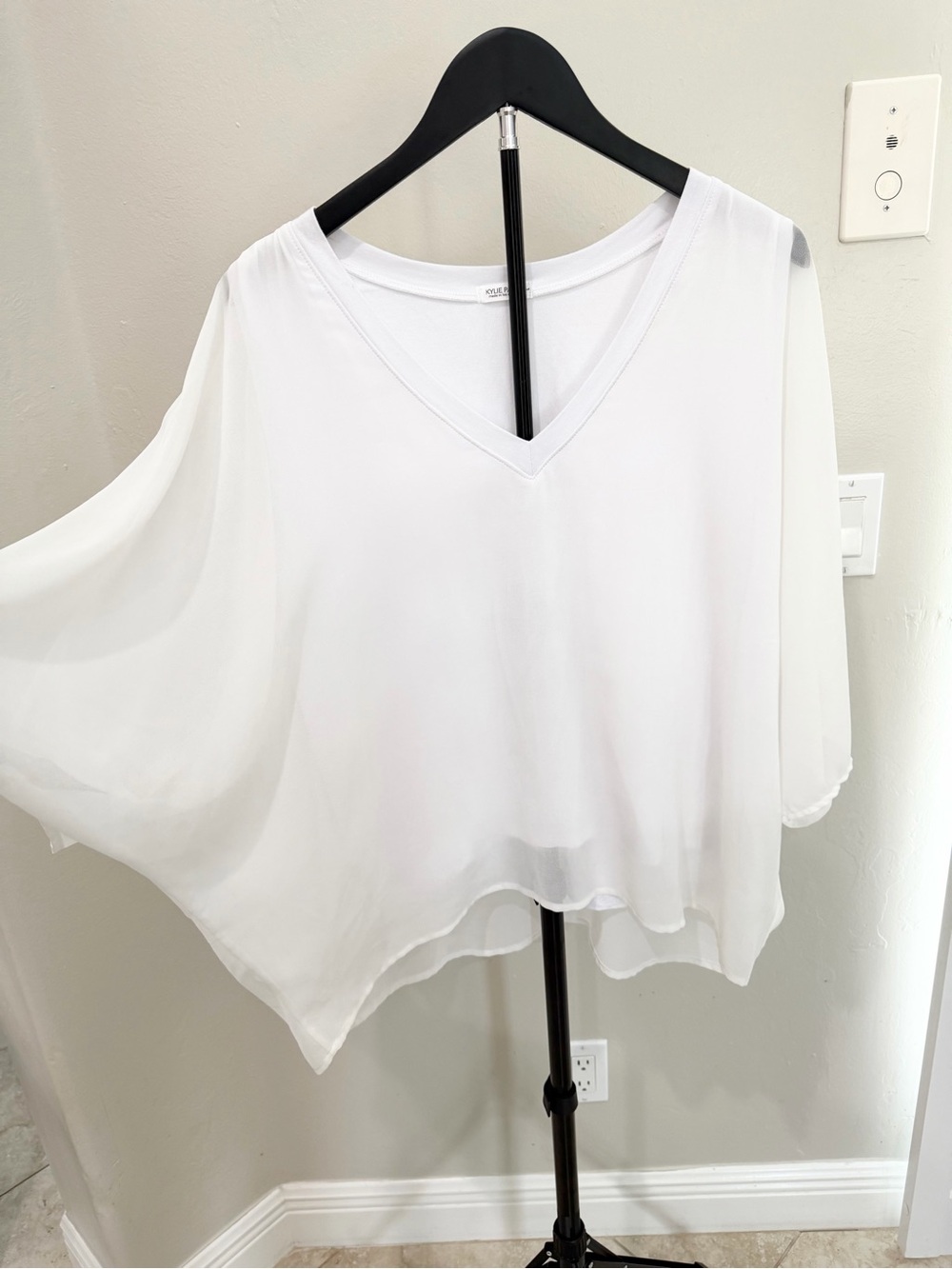 Kylie Paige Made in Los Angeles White Sheer Dolman Blouse Quiet Luxury